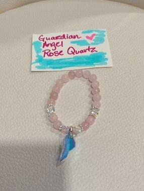 Guardian Angel Rose Quartz Bracelet with Iridescent Wing Charm